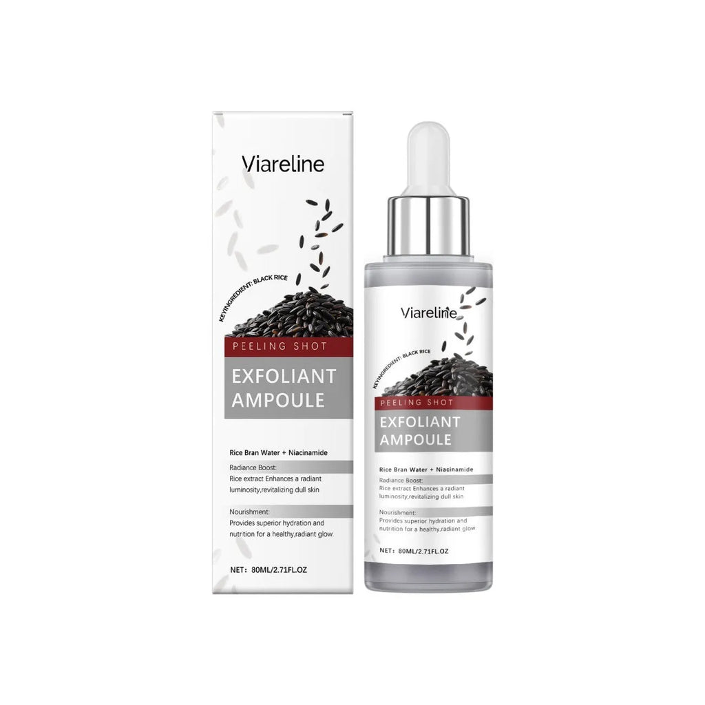 80ml black rice exfoliating liquid bottle with hyaluronic acid and nicotinamide ingredients