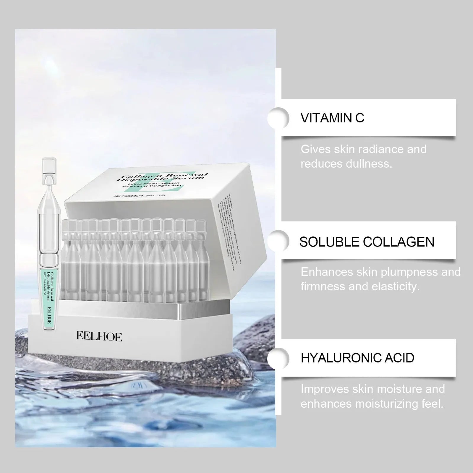 Disposable nursing care solution package with 30 individual 1.2ml applications for skin moisturising