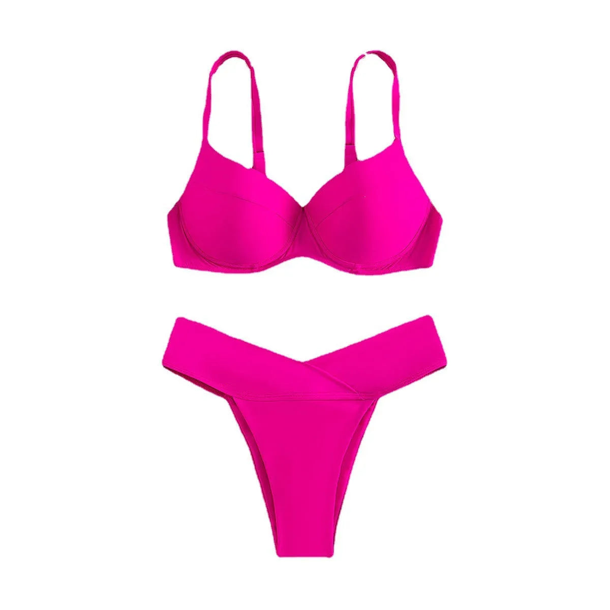 Women's solid colour bikini swimsuit in fluorescent pink, green, blue, orange or black with brief style
