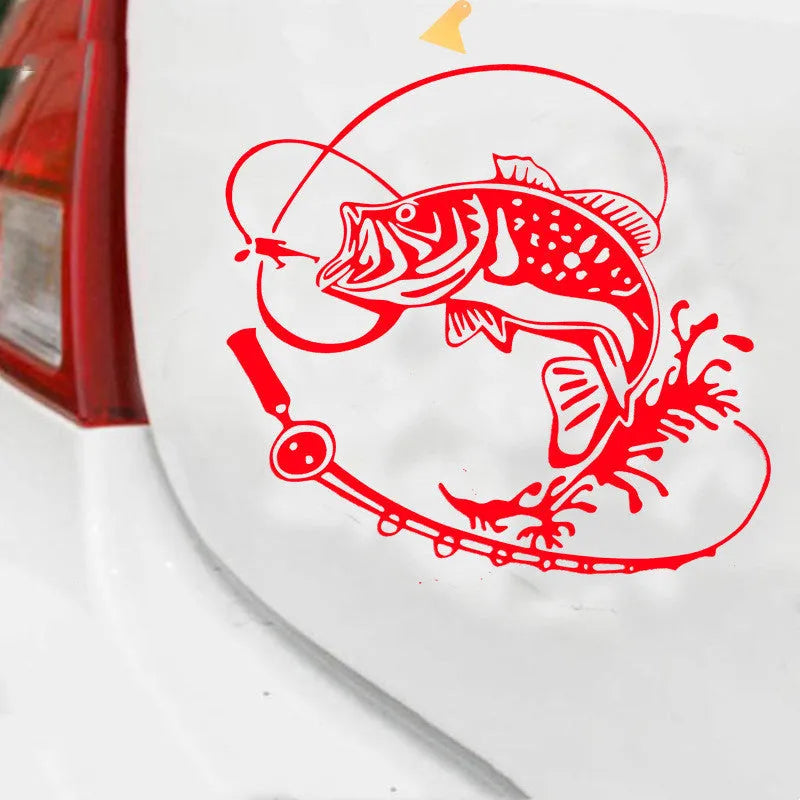 Year Fish car sticker in red colour on a car bumper, 25cm PET decal