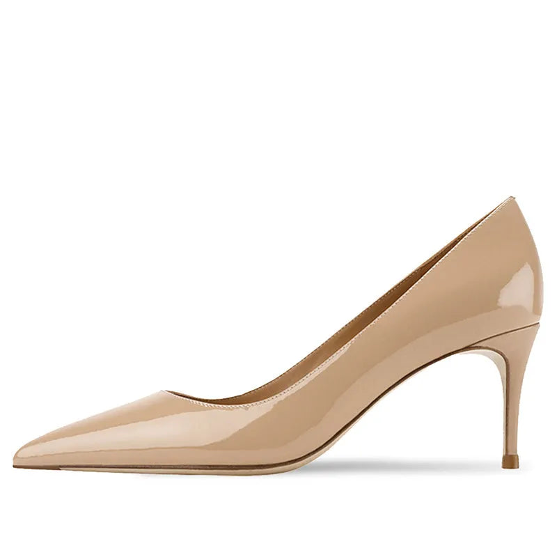 Women's nude pointed toe high heel mules with lace-up detail and soft rubber sole