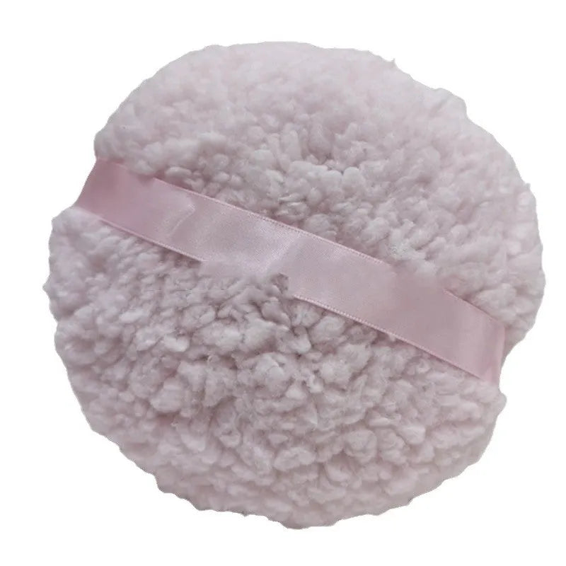 Oversized rectangular plush powder puff for makeup in white, pink, or skin colour on a 150x75mm size scale.