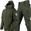 Men's winter military camouflage training suit hooded one-piece set in green solid colour