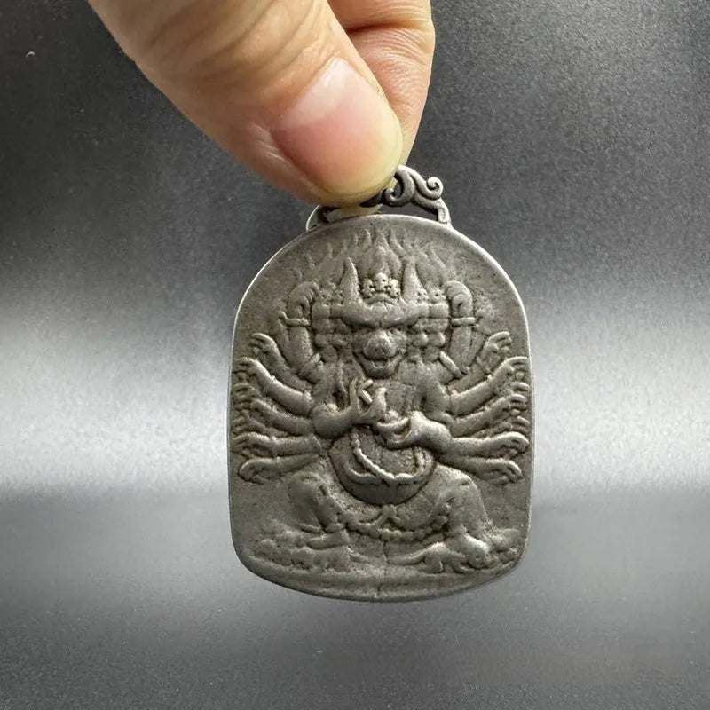 Antique iron pendant ornament with Chinese geometry and Aryaacalanatha Yamantaka design