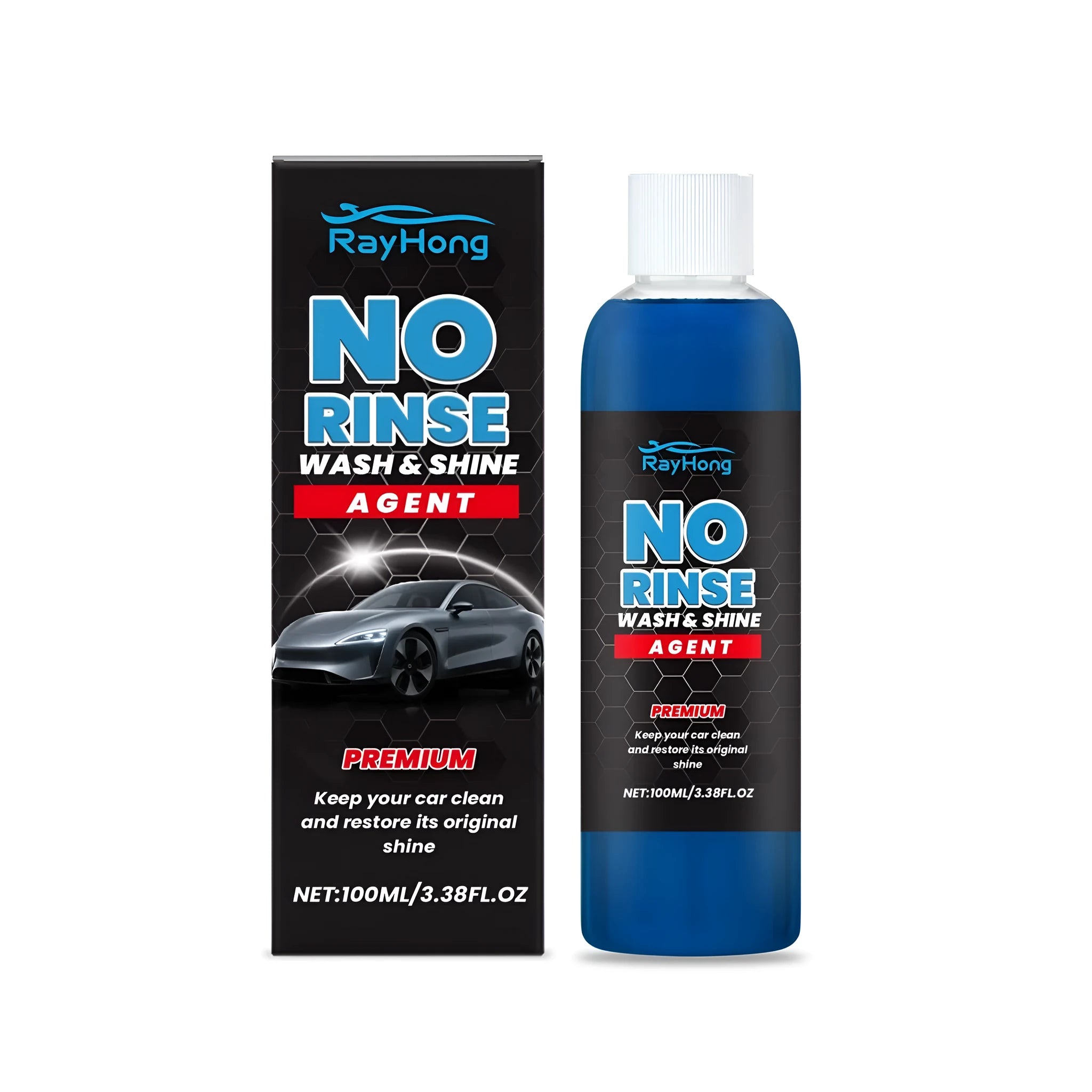 100ml bottle of No Rinse Wash Shine Agent for waterless car cleaning and polishing