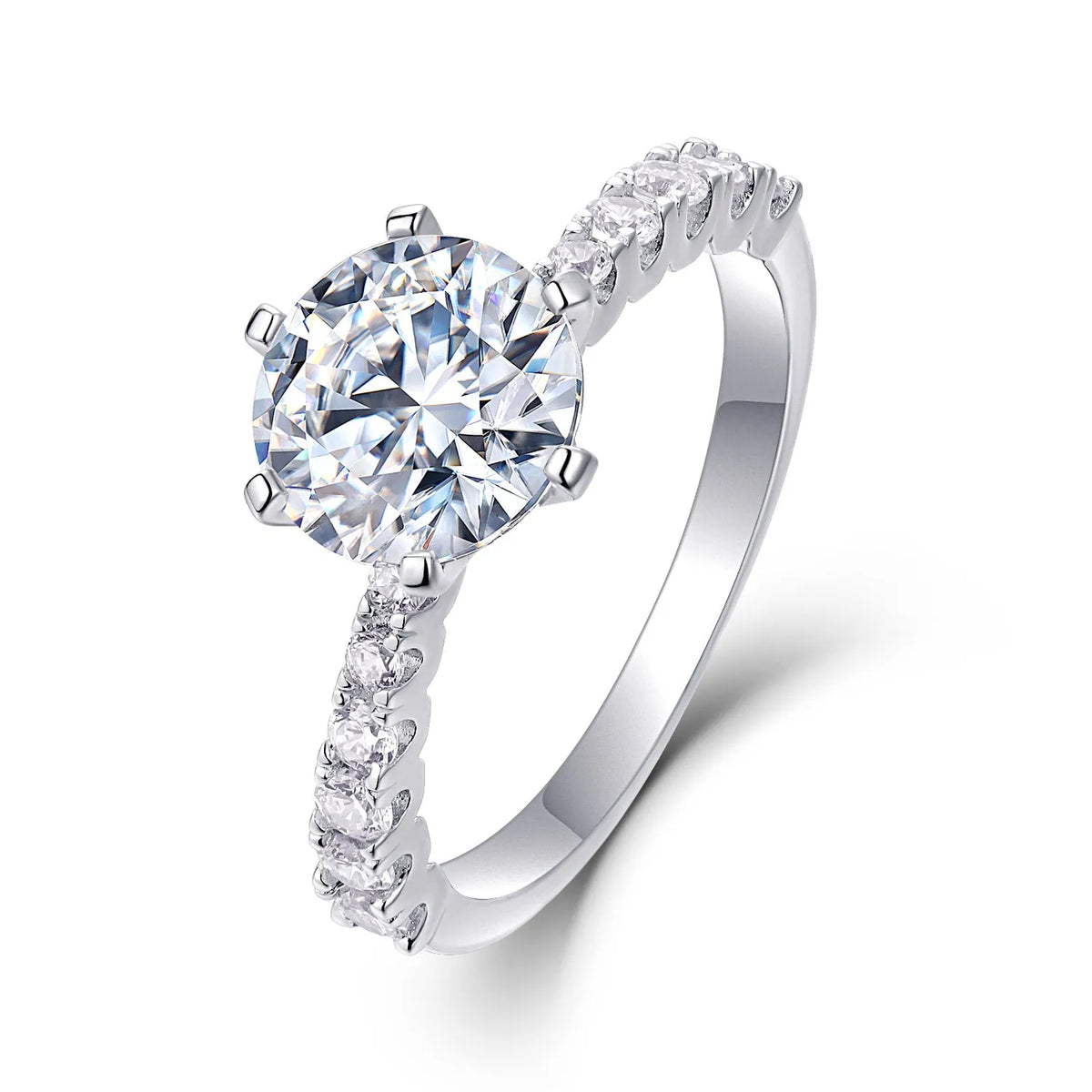 2 carat moissanite wedding ring set in S925 silver with platinum plating, GRA certificate and gift box, sizes 5 to 9