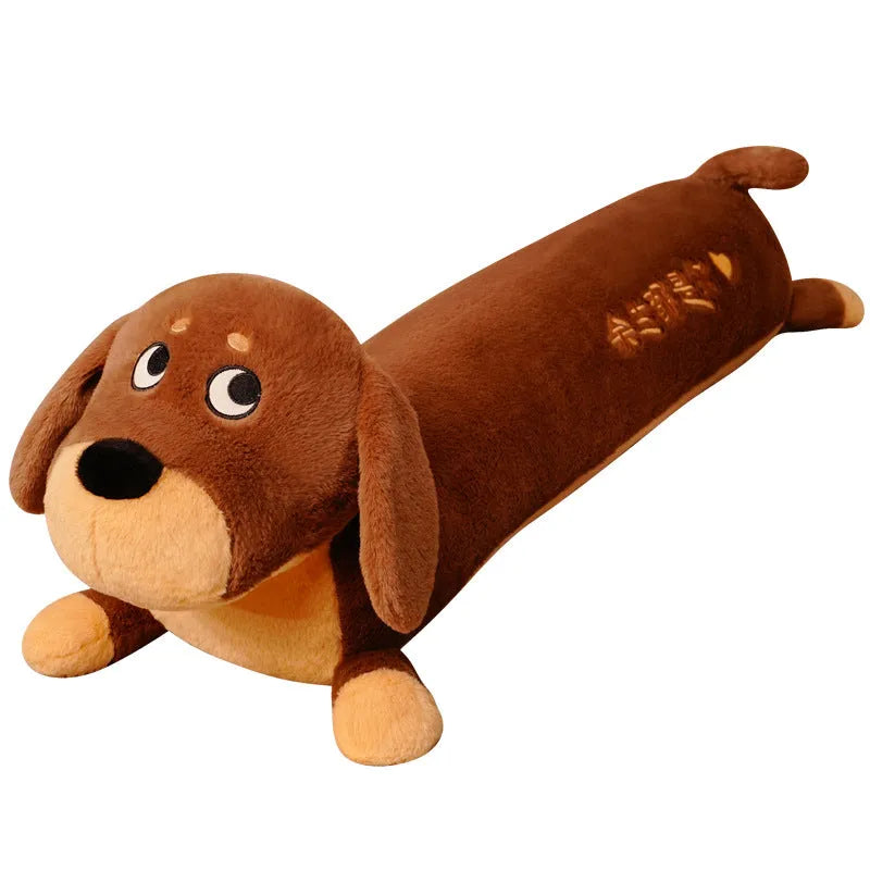 Cute puppy plush long pillow in brown or yellow, 80cm 100cm or 130cm, short plush cover with PP cotton filling