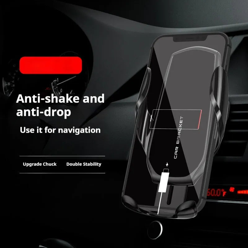 Car interior air outlet navigation support dashboard phone holder with wireless charging, black colour