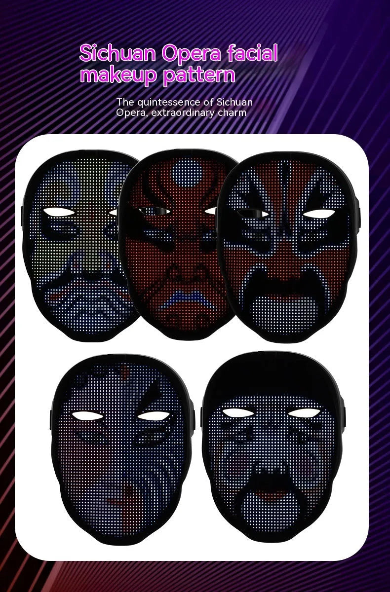 Avengers LED luminous face mask with electronic display showing gesture control sensor