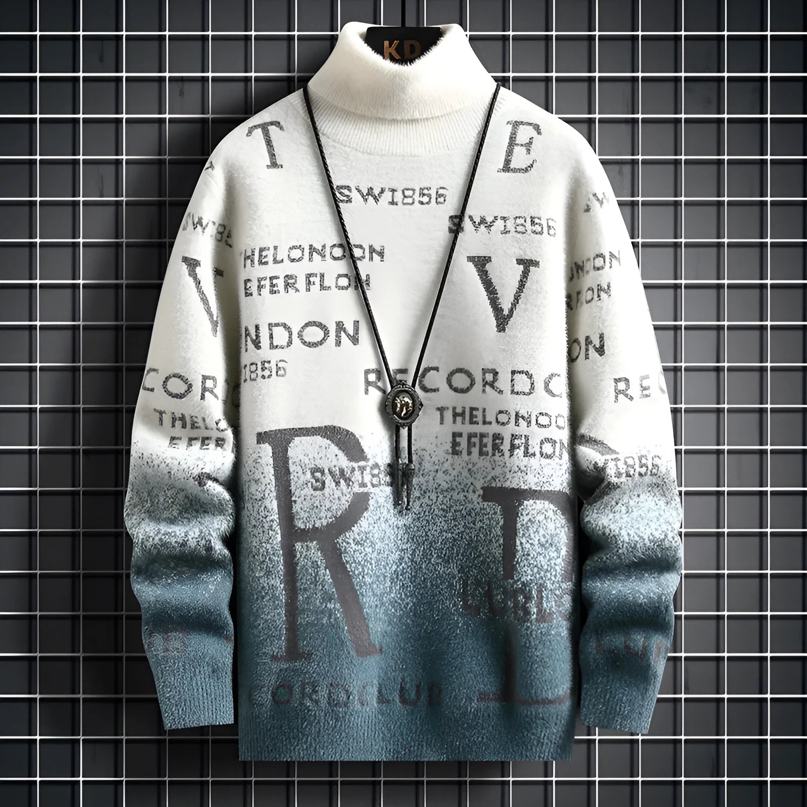 Men's gradient mink fleece turtleneck sweater in slim fit, high collar, nylon blend, colour rice and green