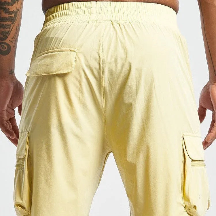Men's black sports shorts with elastic waistband for fitness activities