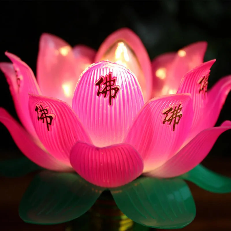 Plug-in Buddha lamp with a colourful lotus base light for home worship.