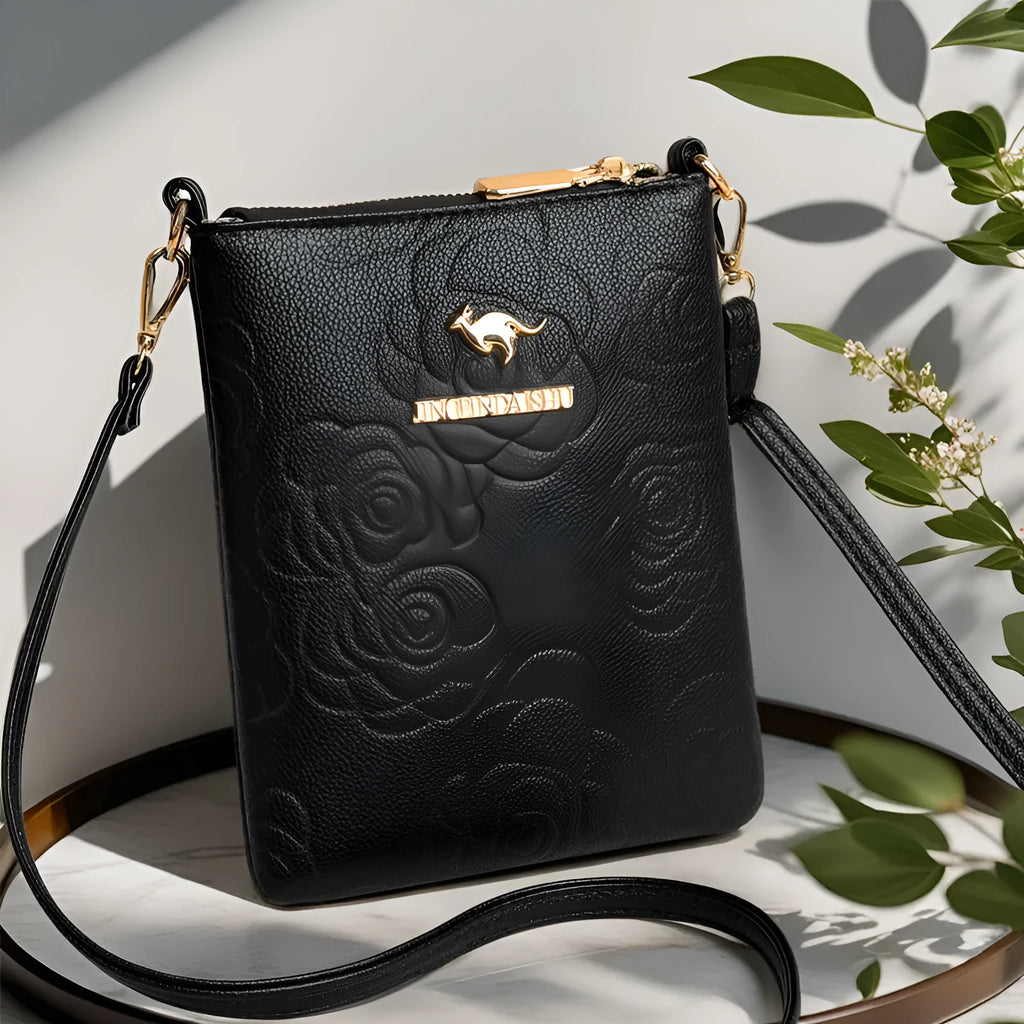 PU leather shoulder messenger bag with sewing thread accents in square vertical shape