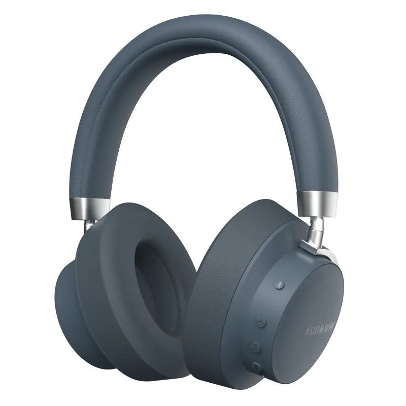 Grey sports wireless Bluetooth headset with head-mounted design showing earphones and charging cable