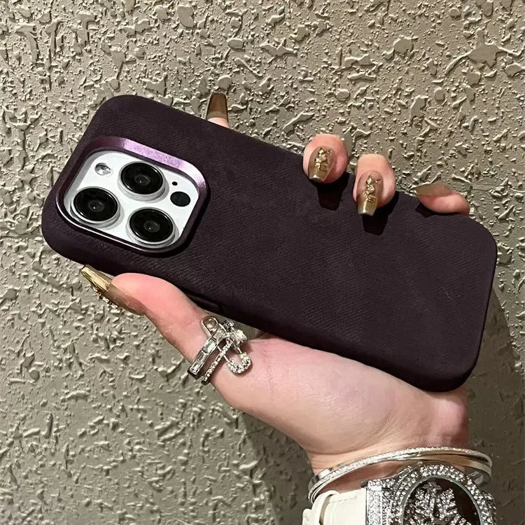 Leather anti drop flannel phone case for iPhone 16 Pro Max, 16 Pro, 16 Plus and 16 in silver gray hard shell with magnetic attraction