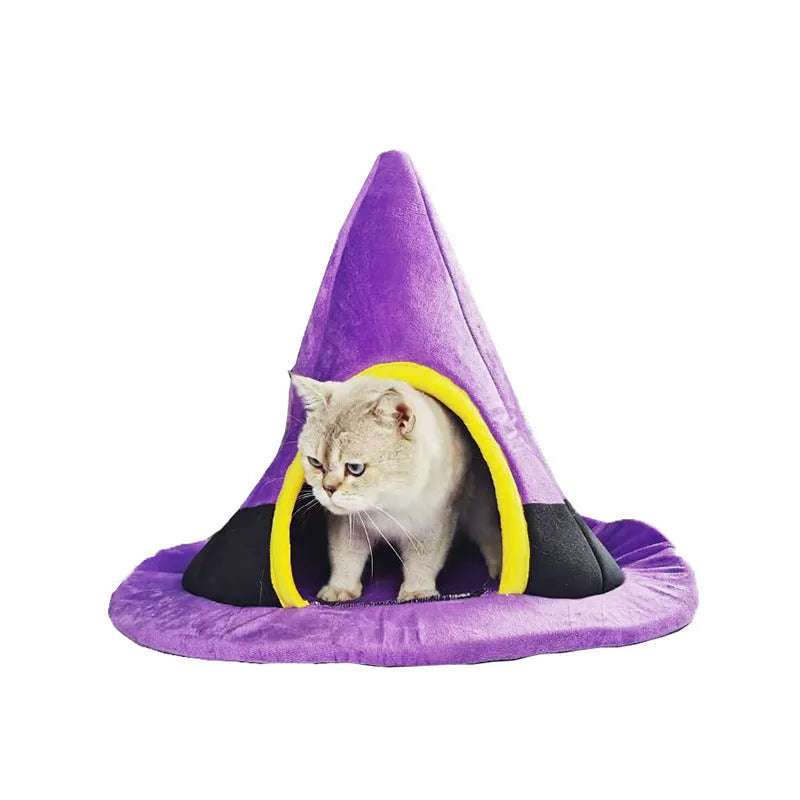 Purple Halloween witch hat shaped cloth cat bed for large cats