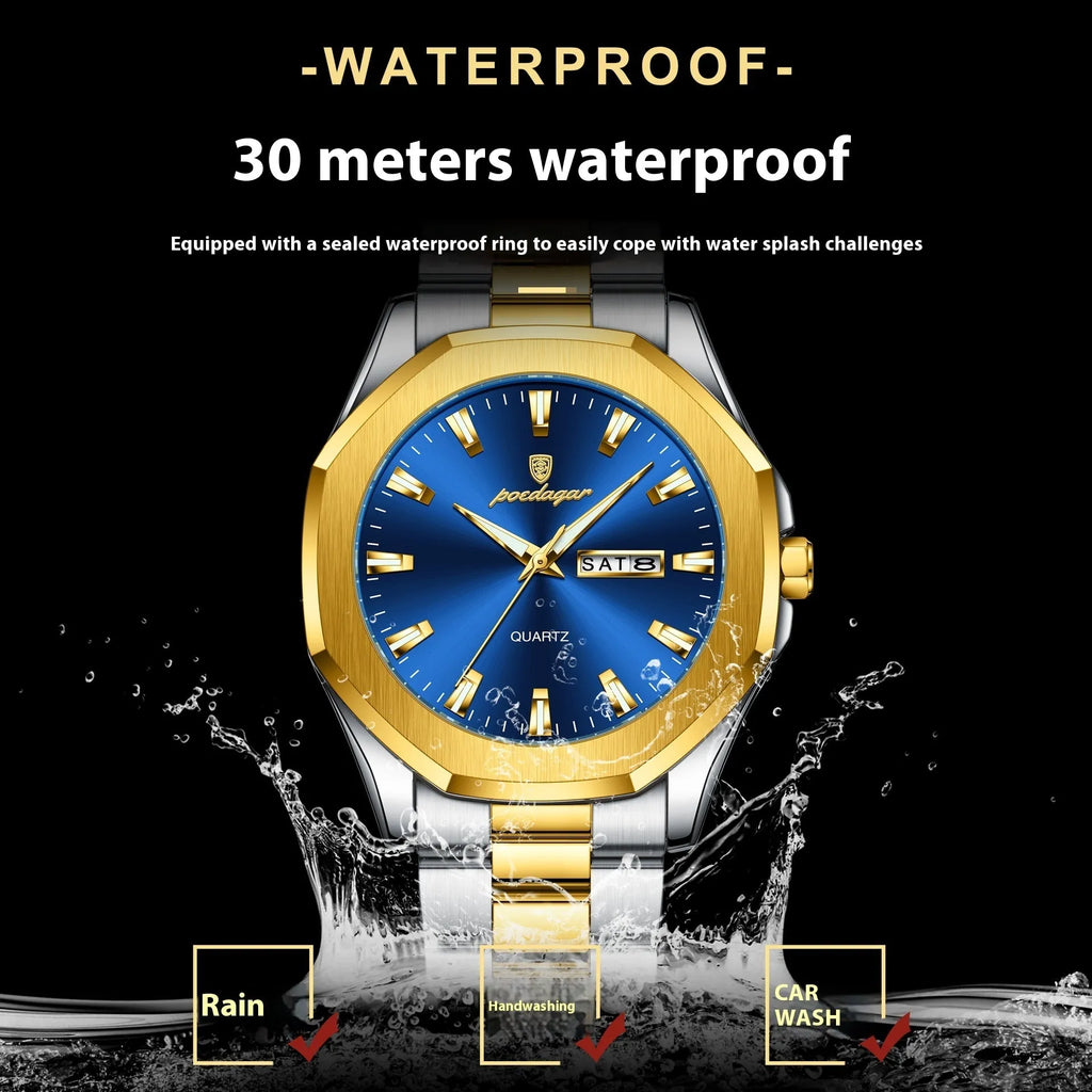 Men's steel strap quartz watch with 9mm thickness case in business style with multiple colour options