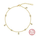 Women's silver anklet with geometric zirconium charm in gold or platinum colour