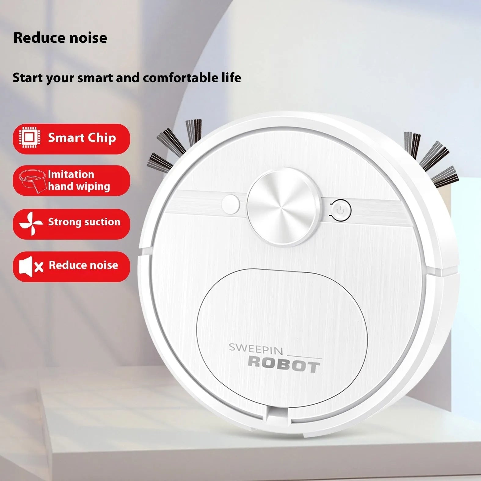 Black or white robot vacuum cleaner and mop with USB charging cable and accessories