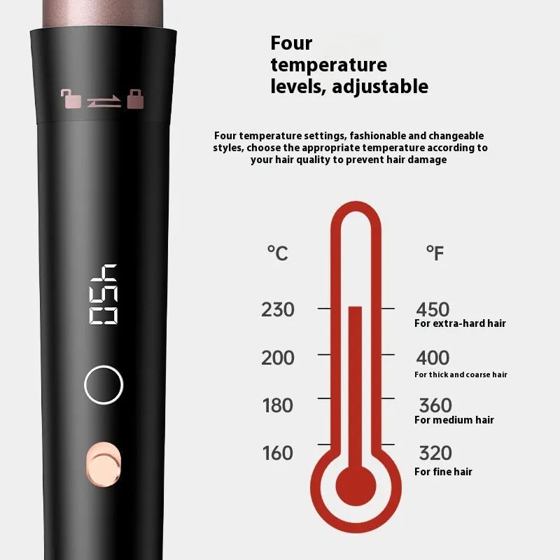 Rose gold negative ion hair curler with five interchangeable curling tubes and LCD display