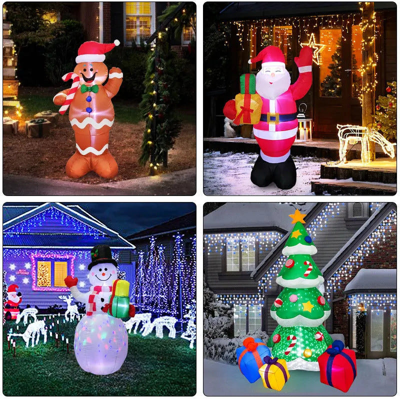 Outdoor Christmas LED inflatable decoration showing Santa, snowman, or tree design with illuminated features