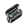 Black wireless Bluetooth headset with digital display, Bluetooth 5.0, stereo earplugs, 10 metre range and 4 hour battery