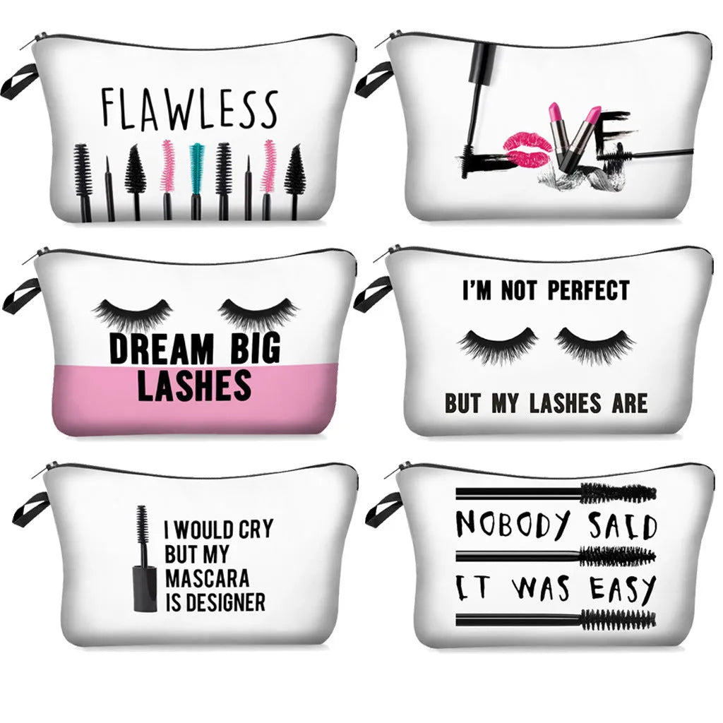 Digital print letter polyester make-up bag in dumpling shape with zipper closure, colour bpd41151