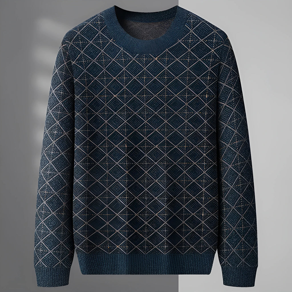 Men's round neck loose pullover sweater in blue, plus size, chemical fibre blend