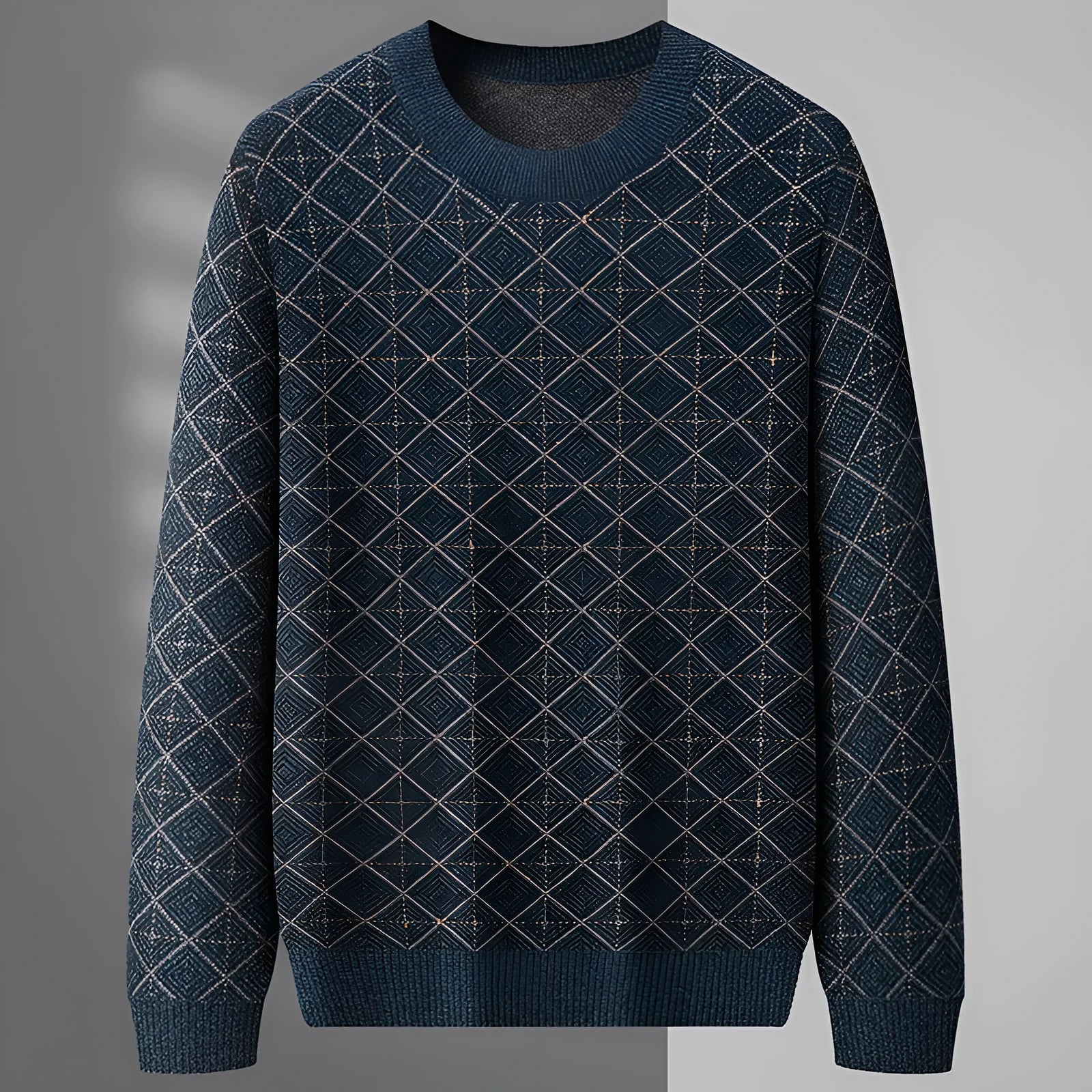 Men's round neck loose pullover sweater in blue, plus size, chemical fibre blend