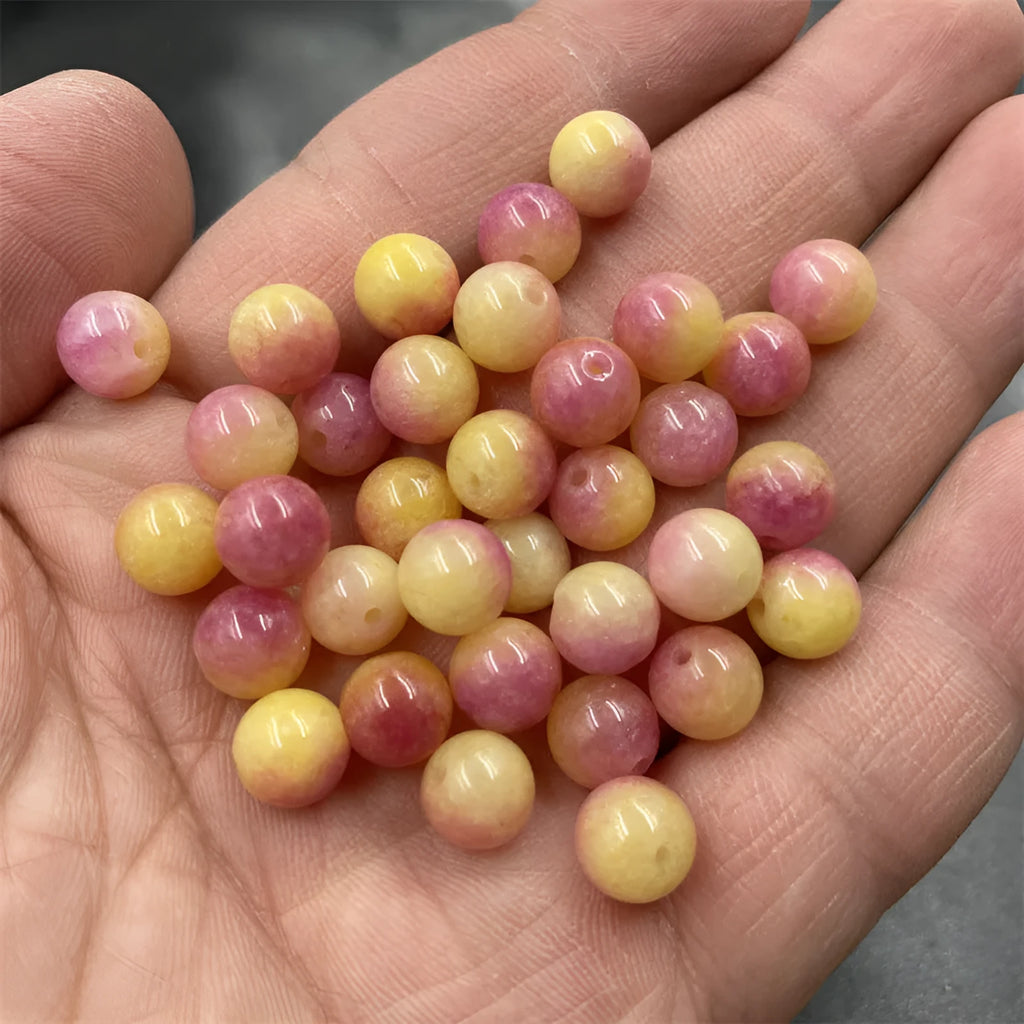 8mm yellow jade loose round bead with pearlescent finish for jewellery making