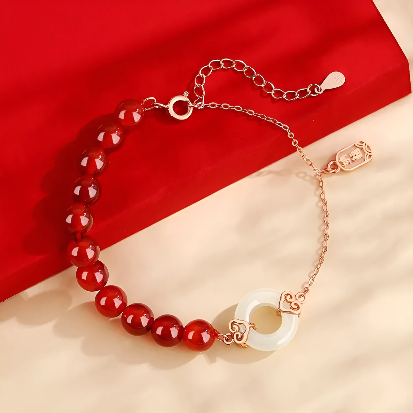 Sterling silver 925 bracelet with peace buckle clasp, Fu character and Xiangyun patterns in colour S0269