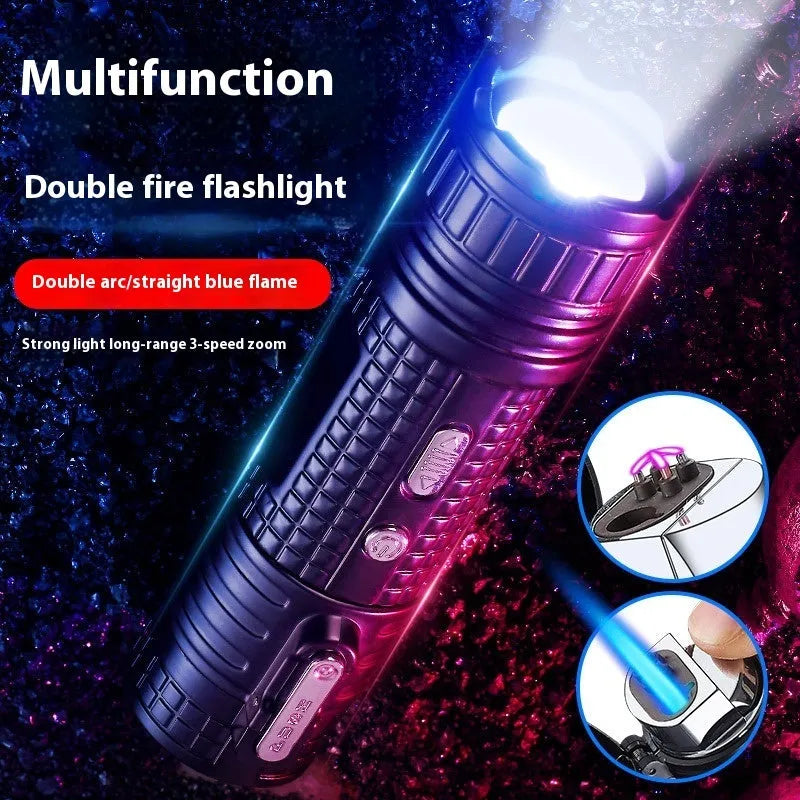 TH727 multi-function waterproof flashlight lighter in metal construction showing five colour options
