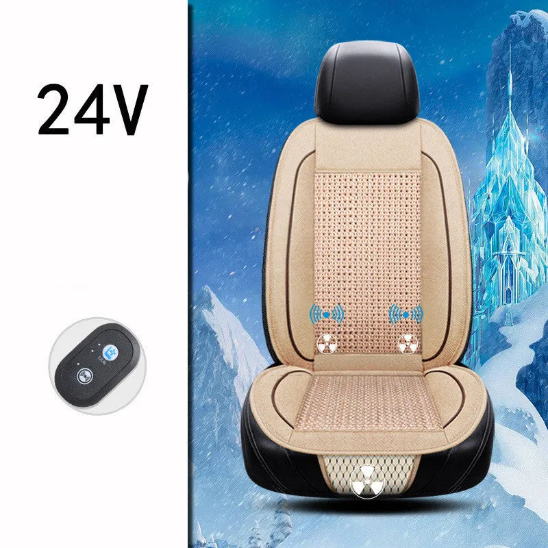 Car ventilation seat cushion measuring 60cm square in black, beige, or coffee colour with power cord