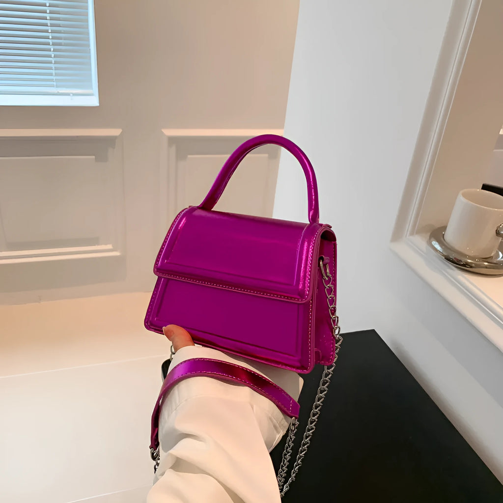 Retro PU crossbody shoulder bag in horizontal square shape with sewing line details
