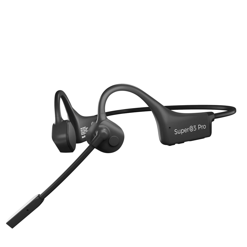 Black bone conduction Bluetooth headset with silicone headband and CVC noise reduction microphone