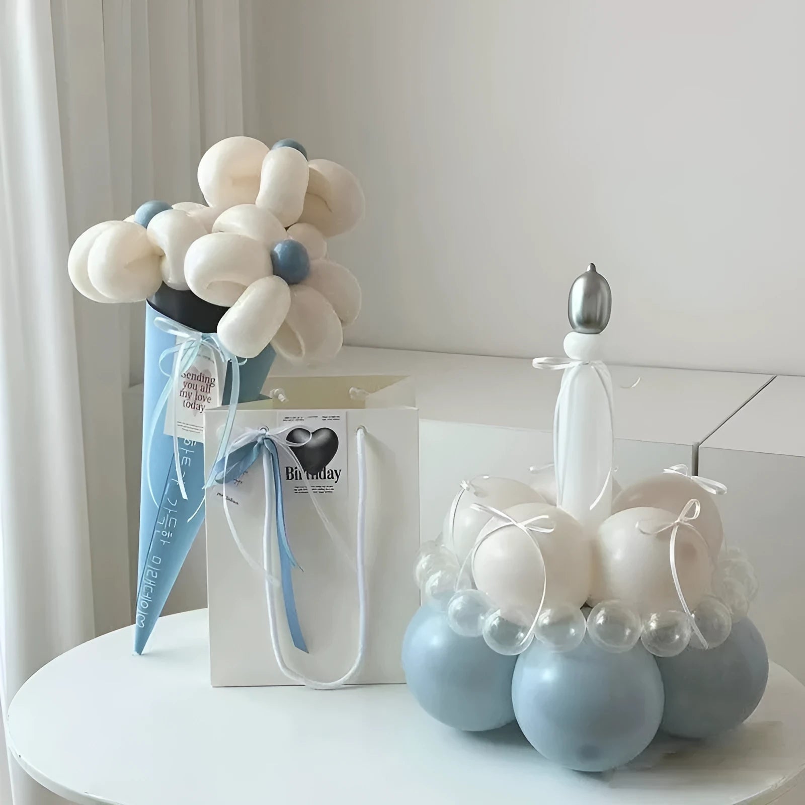 Finished balloon bouquet cake decoration DIY kit with round shape and colourful balloons