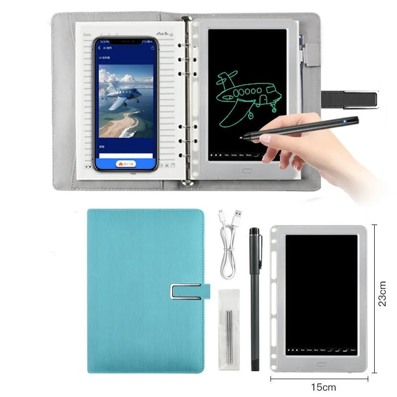 85-inch electronic writing pad with stitching appearance in choice of colours, shown with smart pen