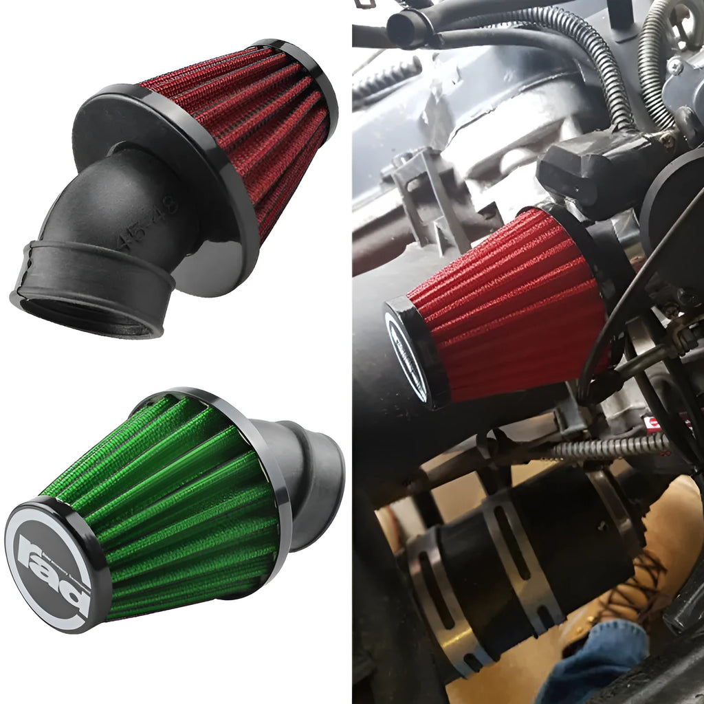 Mushroom-head motorcycle air filter for modification, red or green, 28mm to 48mm calibers, 42mm inner and 45mm outer diameter