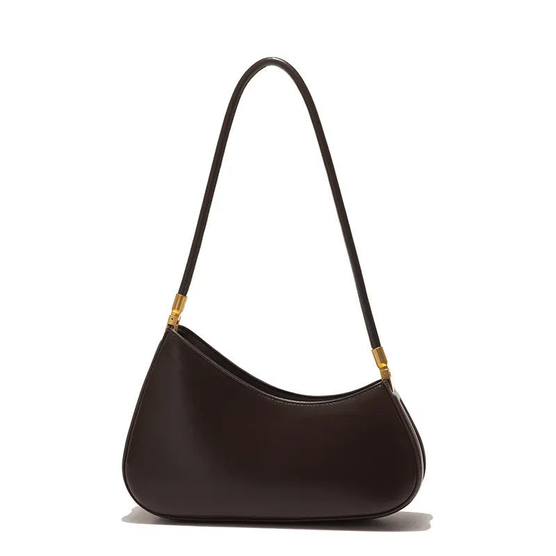 Women's retro PU leather underarm bag in oval shape with single shoulder strap and sandwich pocket