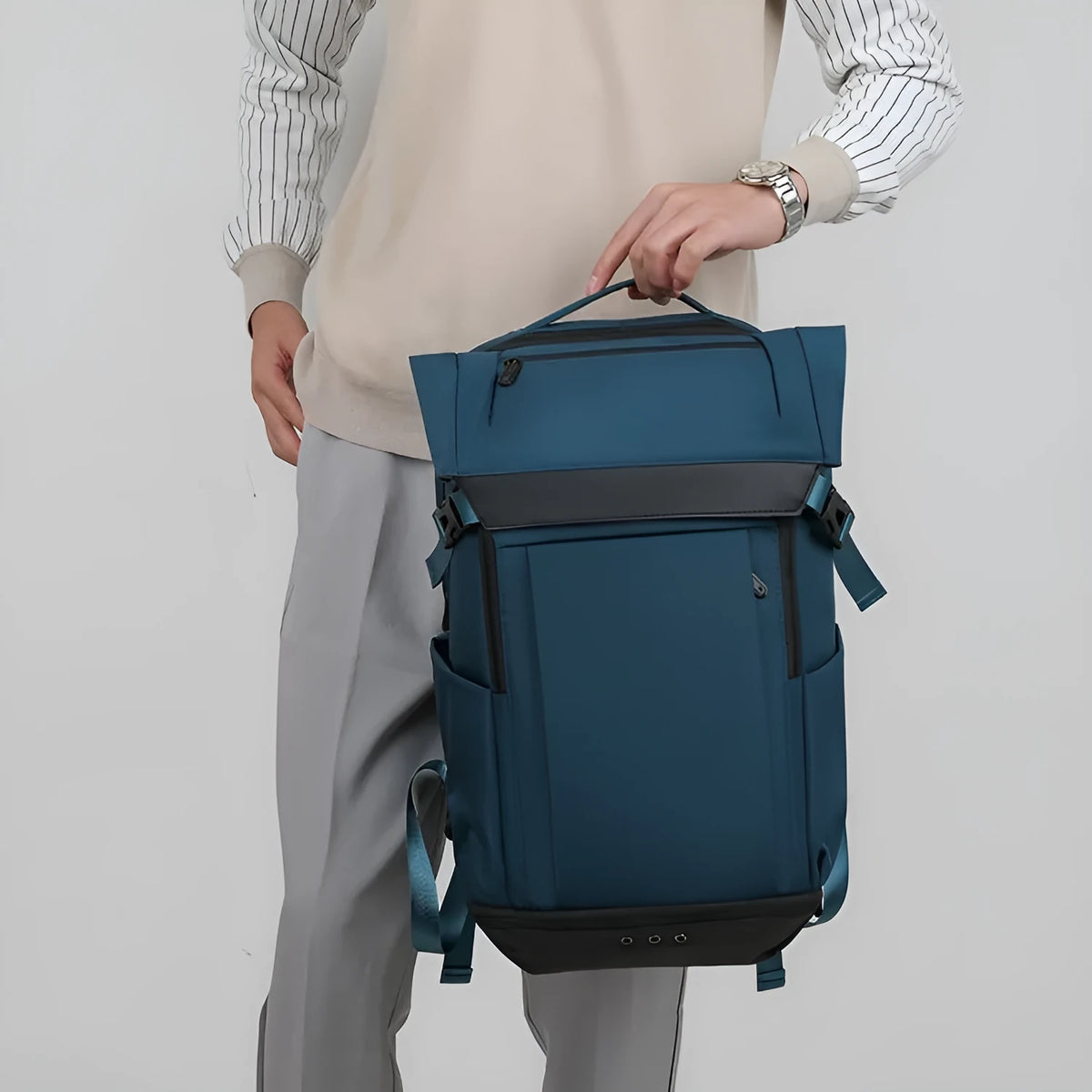 Multi-functional Oxford cloth leisure backpack for men 27x47x22cm in Gray