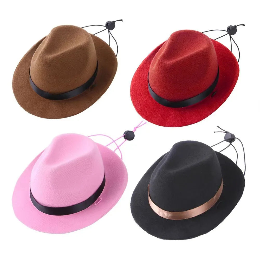 Wool felt mini pet sun hat in pink, black, brown or red for small dogs and cats