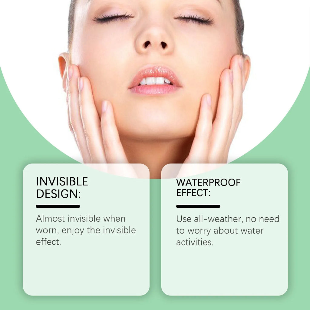 Invisible face lift tape patches and black lifting ropes with hook closures for facial firming