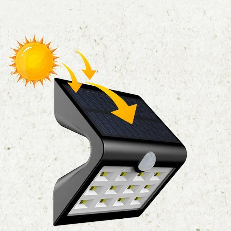 Solar outdoor wall light with waterproof housing and integrated solar panel for garden security illumination