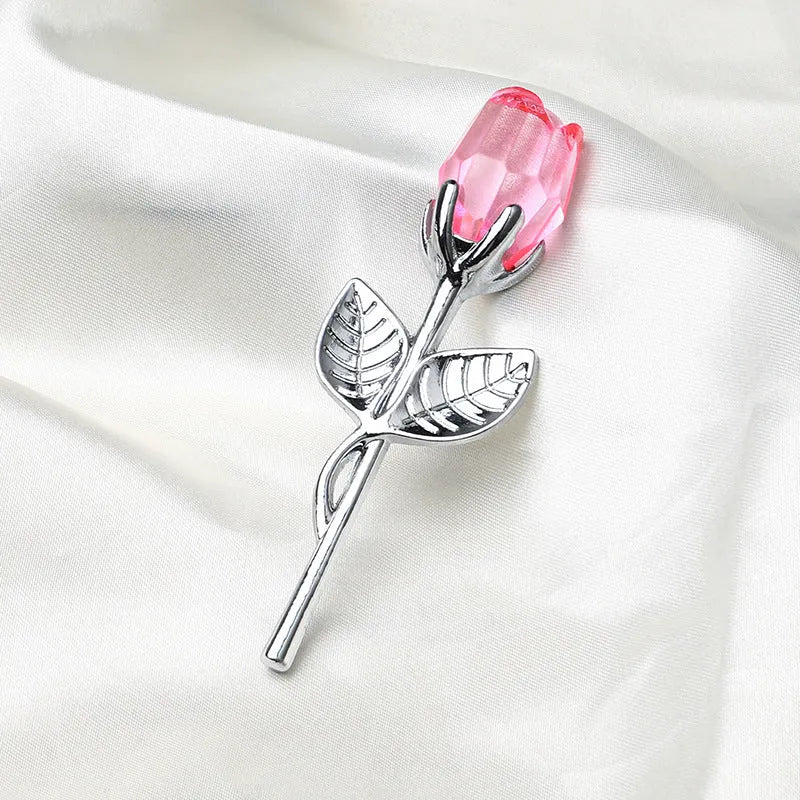 Crystal metal rose decoration in modern simplicity style with white crystal head and metal stem
