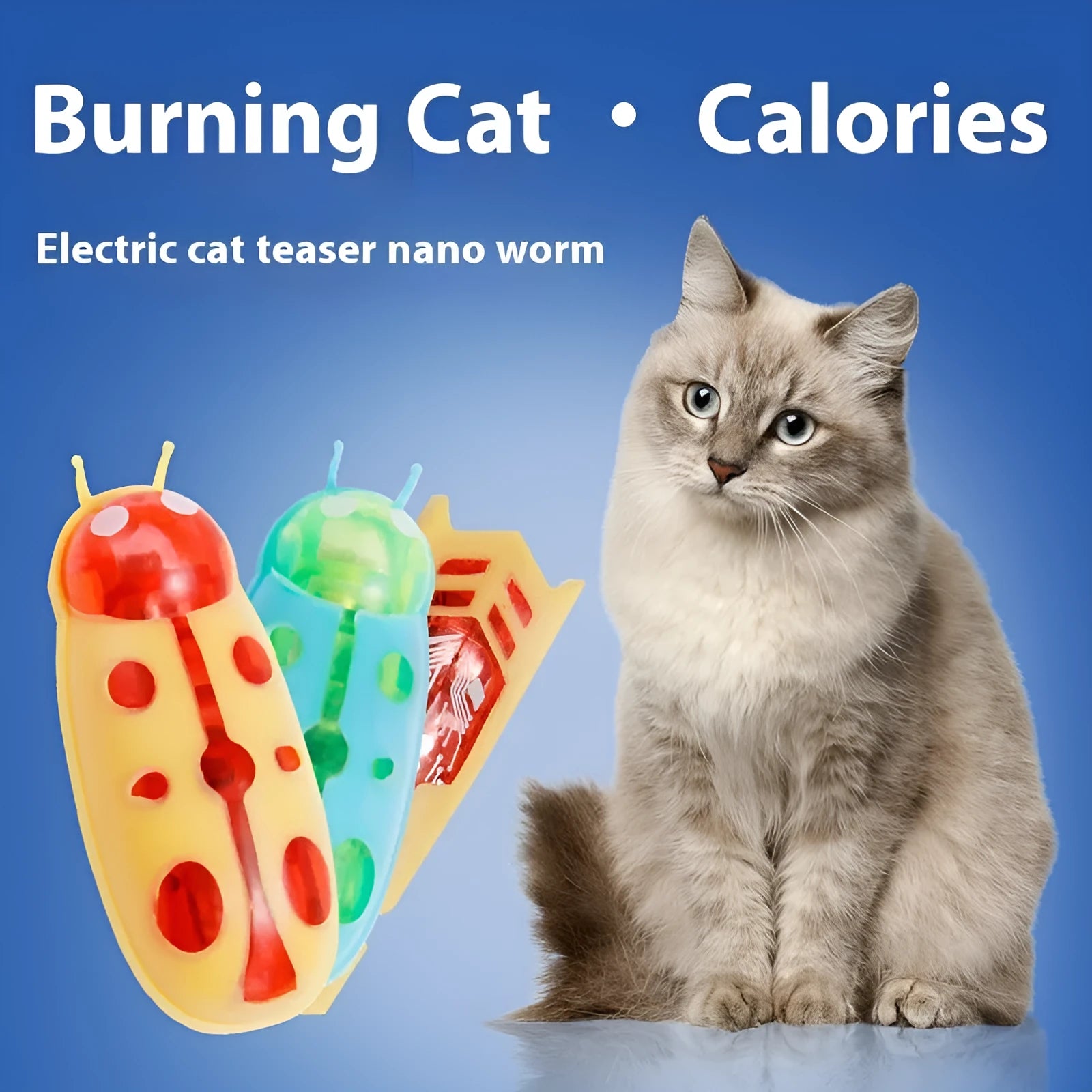 Electric toothbrush worm cat teaser toy in ladybug red and black colour with 4.5cm dimensions