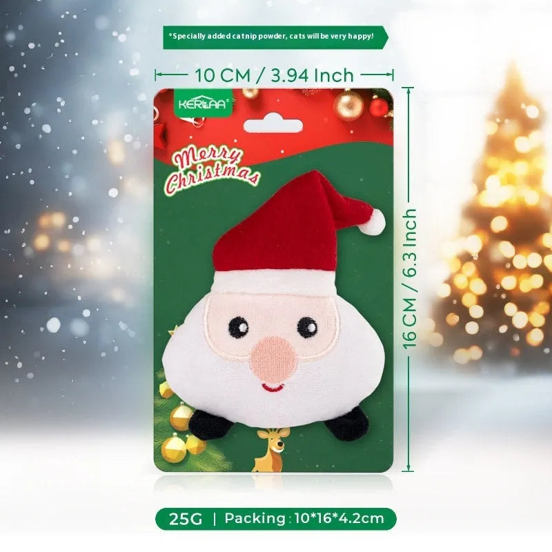 Christmas cat plush toy with catnip in Santa Claus, Christmas tree, elk, or smiling egg designs