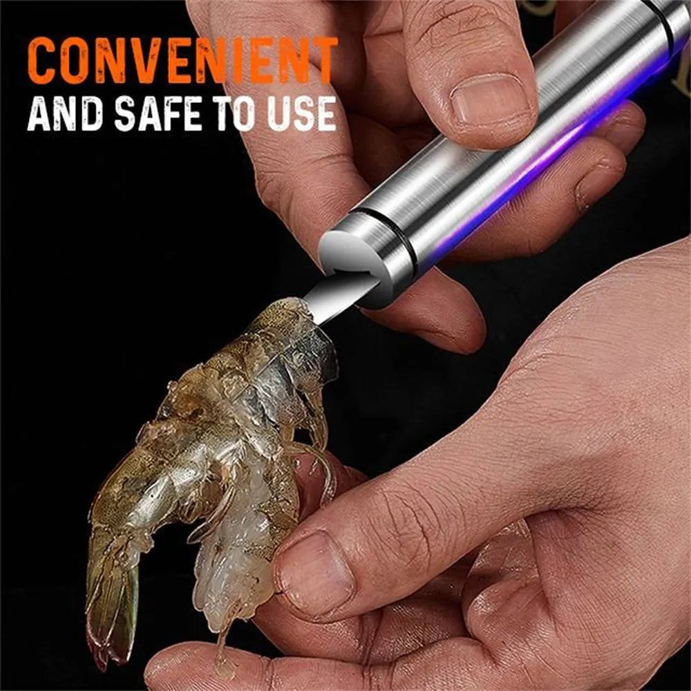 Multifunctional 304 stainless steel shrimp remover with eagle-beak tip and double row blades