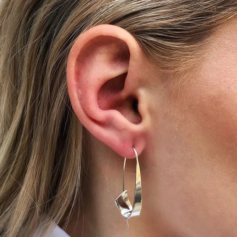 Gold and silver metal geometric irregular spiral curved earrings for women retro style