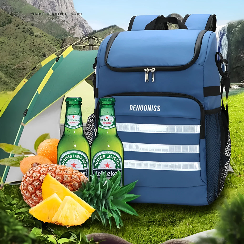 20-litre waterproof backpack with bottle opener on shoulder strap in modern simplicity design