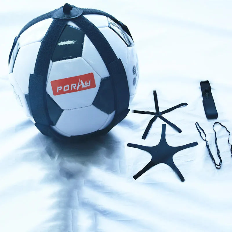 Black football juggling belt with rotating mechanism and 2 metre training cord